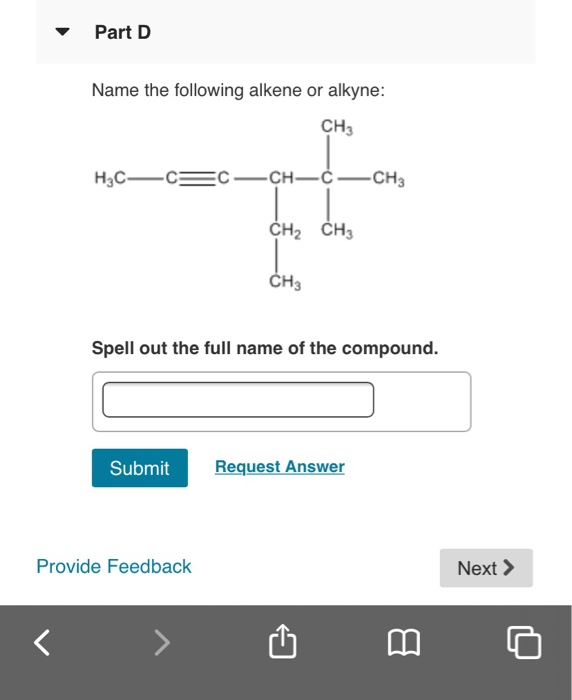 Solved Part B Name The Following Alkene Or Alkyne: CH3 | Chegg.com