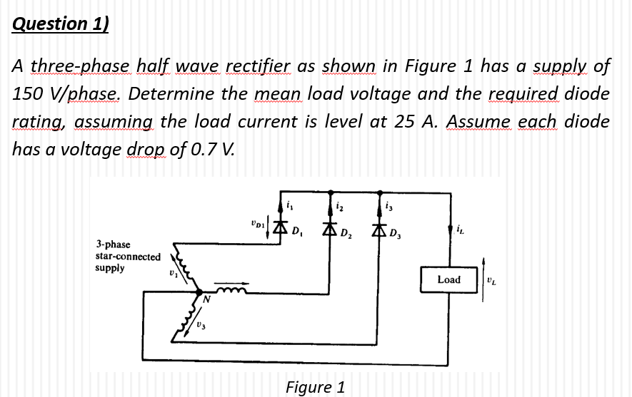 Solved Question 1) ﻿A three-phase half wave rectifier as | Chegg.com