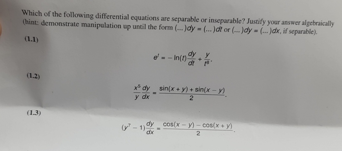 Solved Which of the following differential equations are | Chegg.com