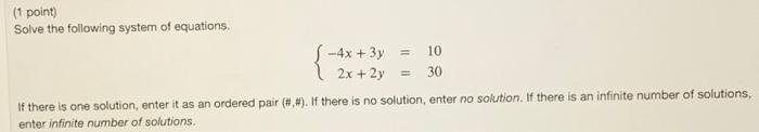 Solved (1 point) Solve the following system of equations. | Chegg.com