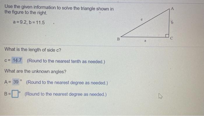Solved Use the given information to solve the triangle shown | Chegg.com