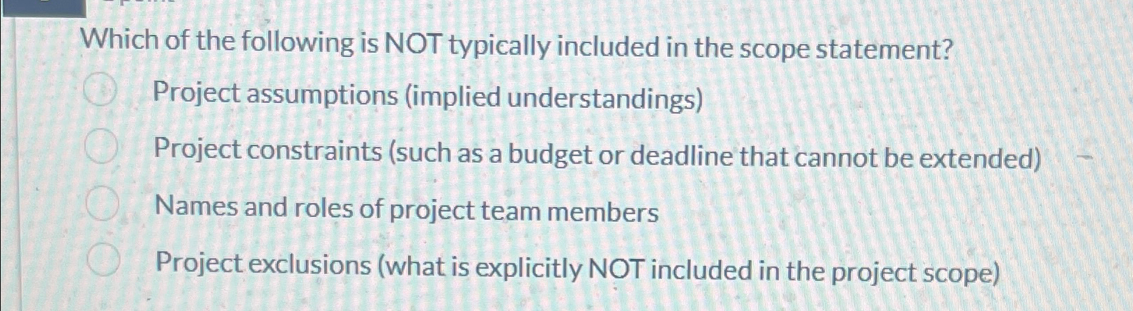 Solved Which of the following is NOT typically included in | Chegg.com