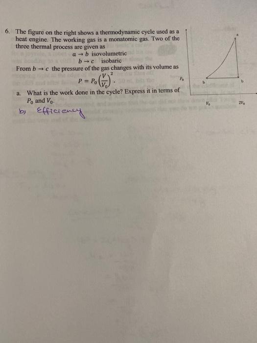 Solved 6. The figure on the right shows a thermodynamic | Chegg.com