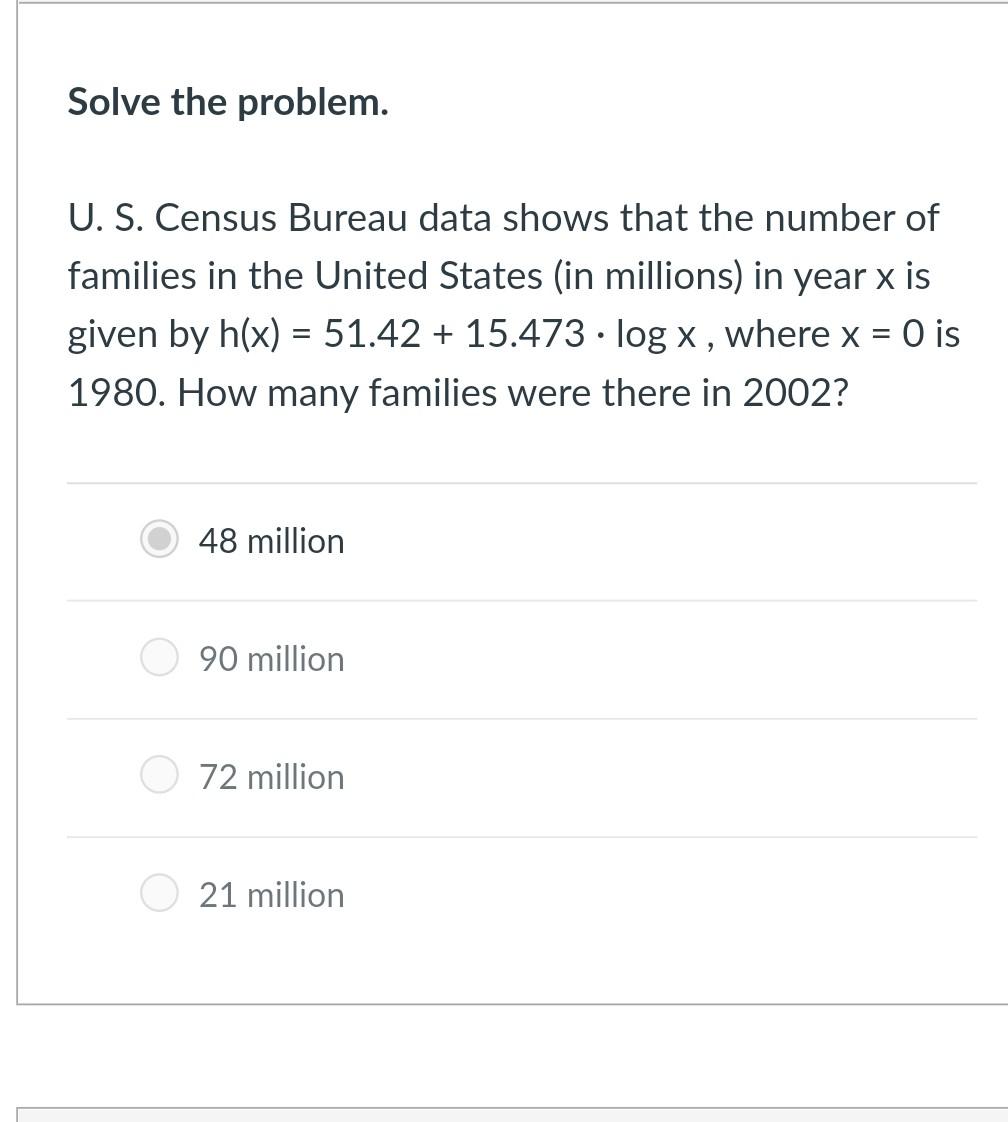 Solved Solve the problem. U. S. Census Bureau data shows | Chegg.com