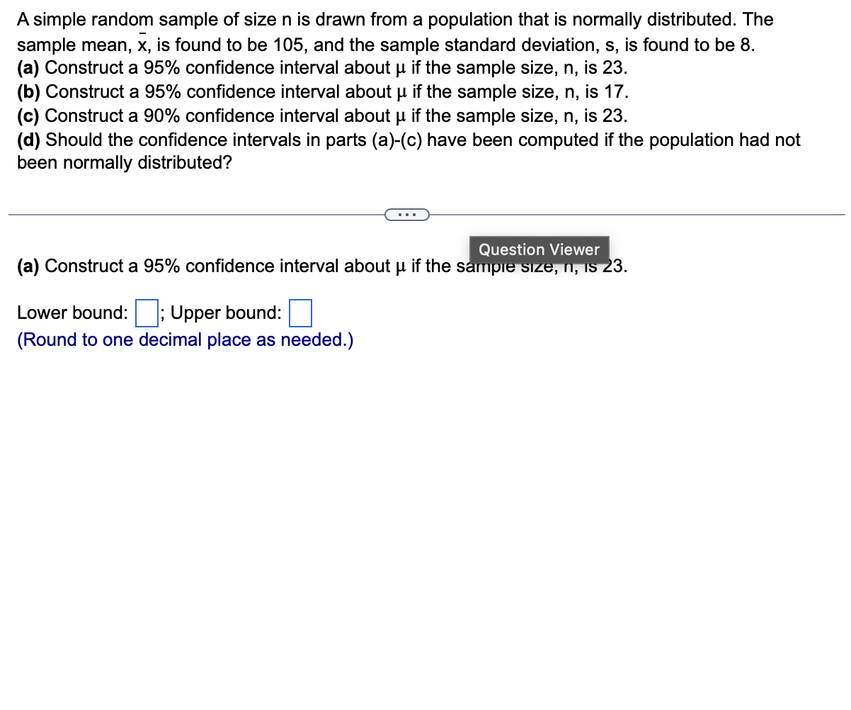 Solved A simple random sample of size n ﻿is drawn from a | Chegg.com