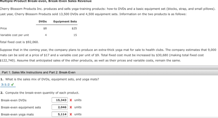 Solved Instructions Multiple-Product Break-even, Break-Even