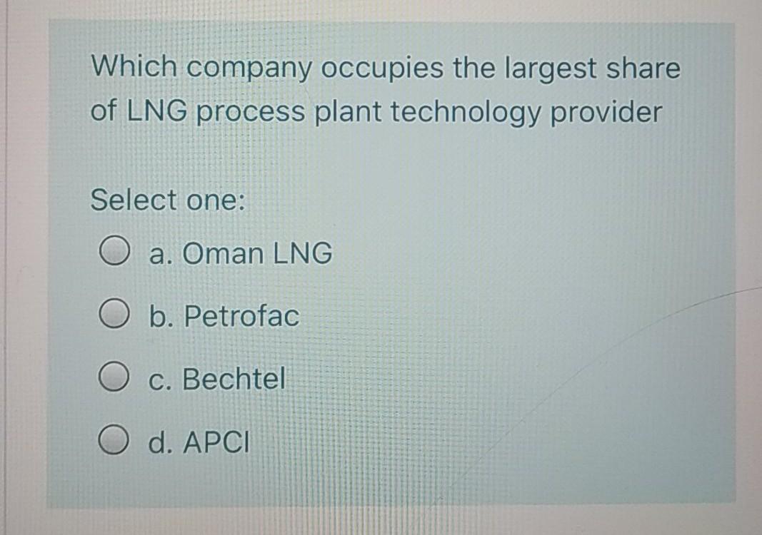 Solved Which Company Occupies The Largest Share Of Lng Pr Chegg Com