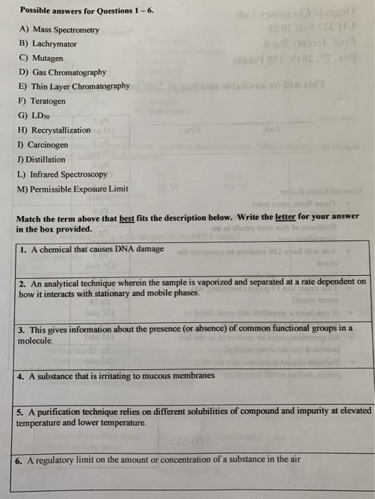 Solved Possible Answers For Questions 1 6 A Mass Chegg Com