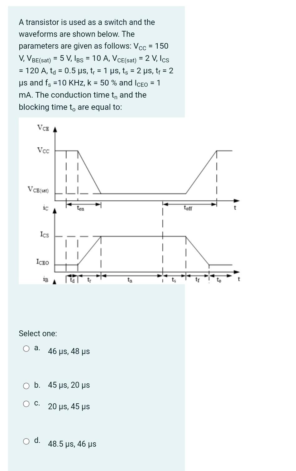 Solved = A transistor is used as a switch and the waveforms | Chegg.com