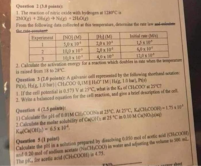 Solved Question 2 (3.0 points): 1. The reaction of nitric | Chegg.com