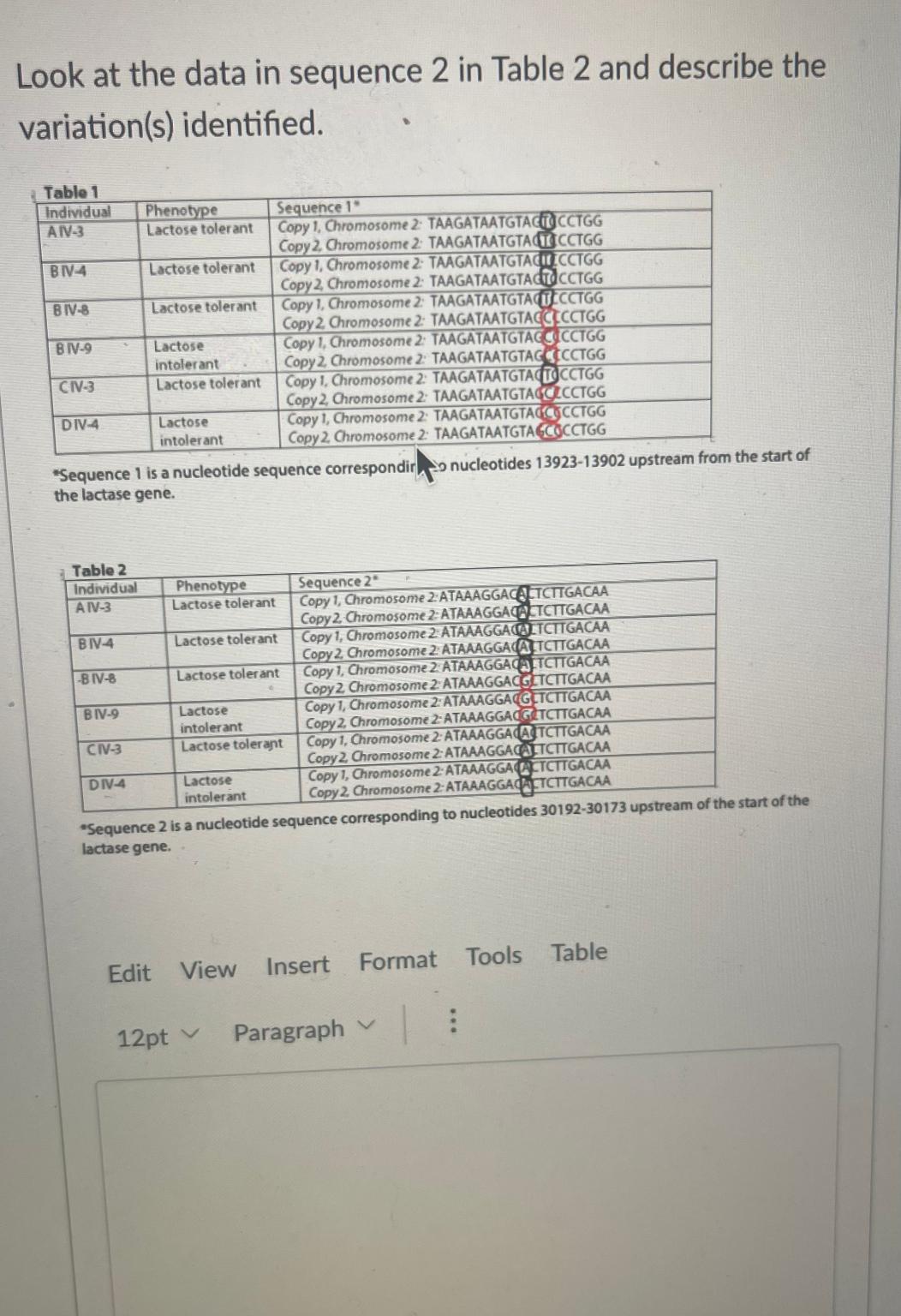Solved Look at the data in sequence 2 ﻿in Table 2 ﻿and | Chegg.com