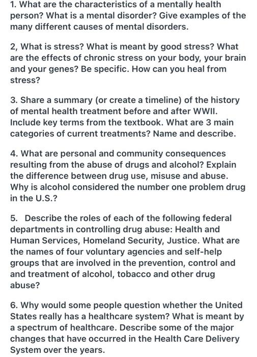 Solved 1. What are the characteristics of a mentally health 