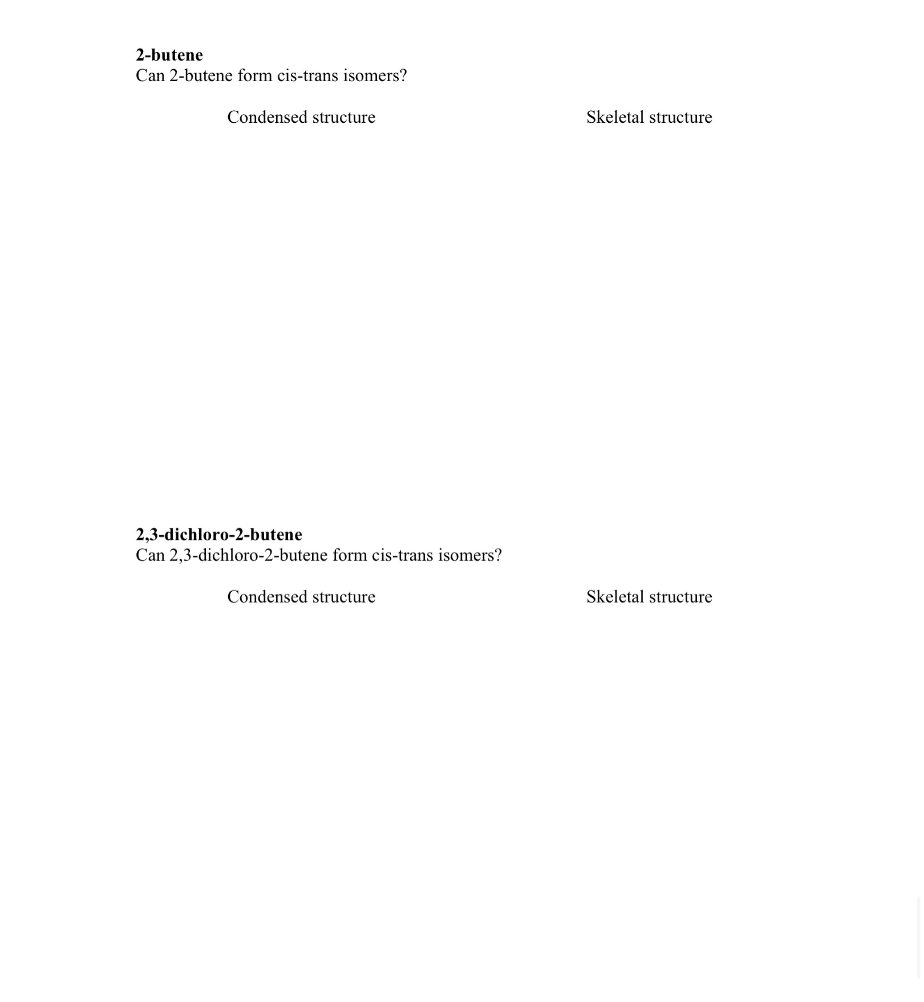cis 2 butene condensed structure