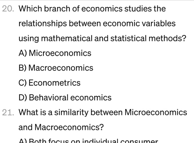 Economics: Which Branch Of Economics Studies The | Chegg.com