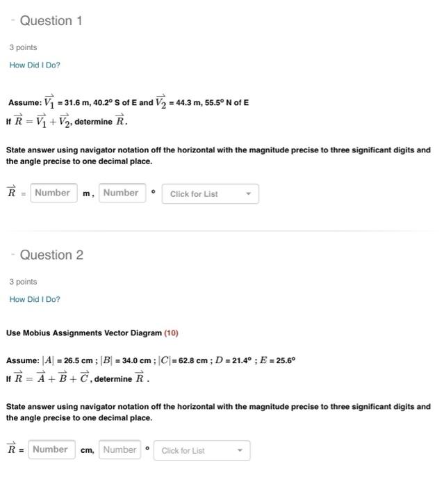 Solved Question 1 3 points How Did I Do? Assume: V1 = 31.6 | Chegg.com