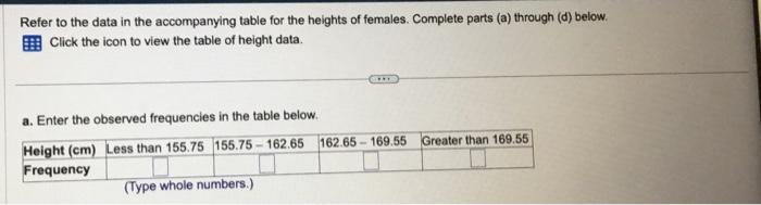 Refer to the data in the accompanying table for the | Chegg.com
