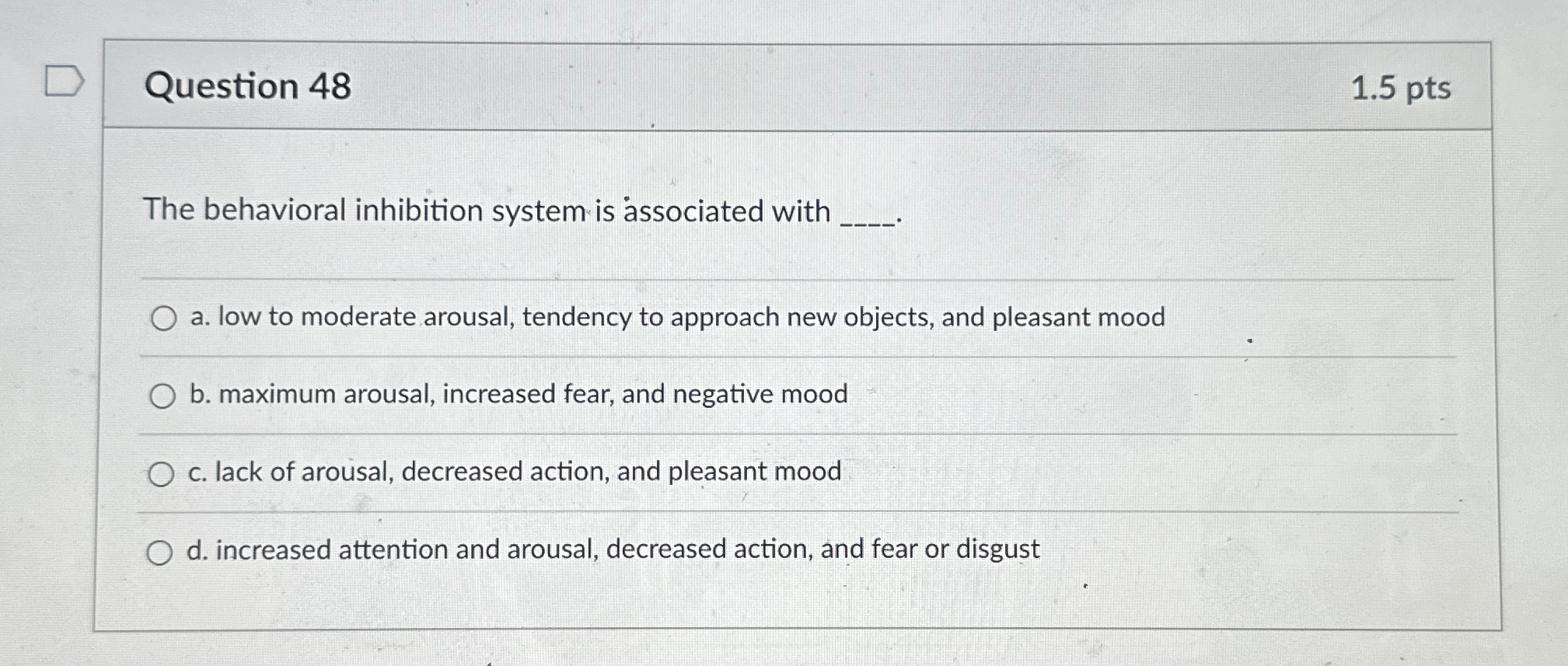 Solved Question 481.5ptsThe behavioral inhibition system is | Chegg.com