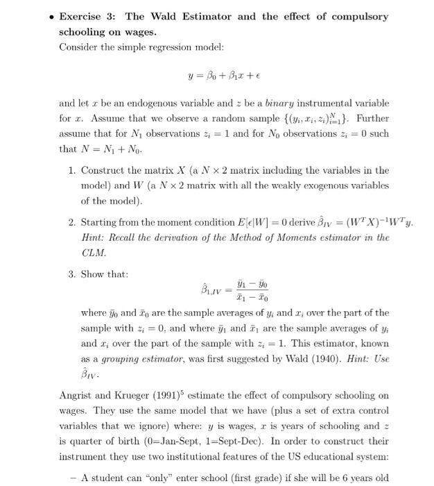 Exercise 3: The Wald Estimator and the effect of | Chegg.com