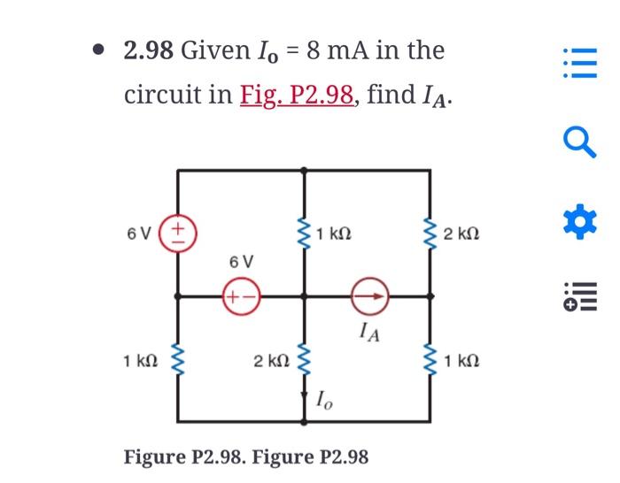 Solved 2 98 Given I0 8 Ma In The Circuit In Fig P2 98 Find