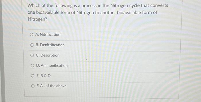 Solved Which of the following is a process in the Nitrogen | Chegg.com