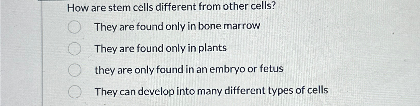 Solved How are stem cells different from other cells?They | Chegg.com