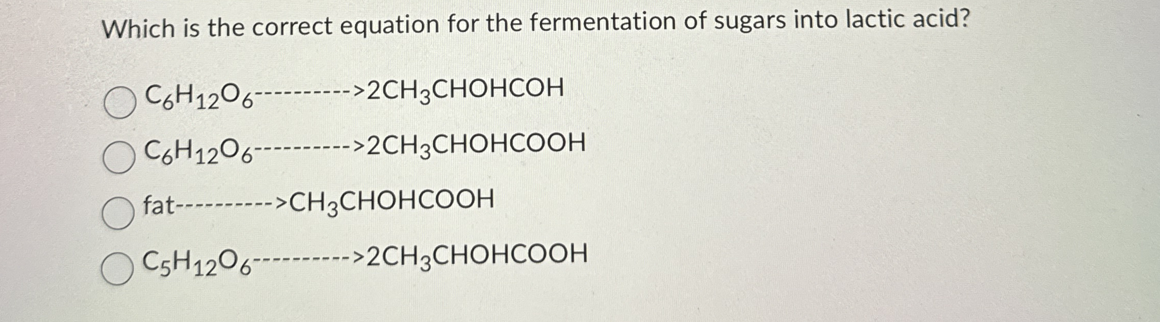 Solved Which is the correct equation for the fermentation of | Chegg.com