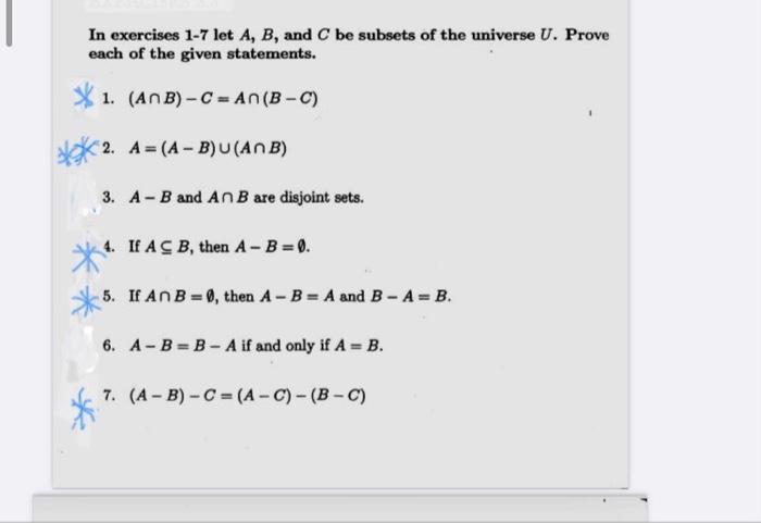 Solved In Exercises 1-7 Let A,B, And C Be Subsets Of The | Chegg.com