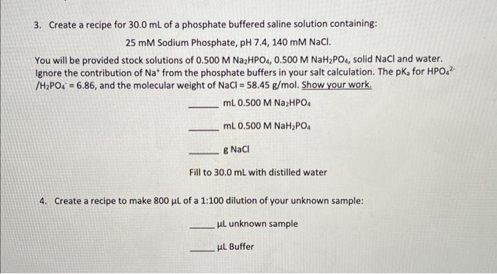Solved 3. Create a recipe for 30.0 mL of a phosphate | Chegg.com