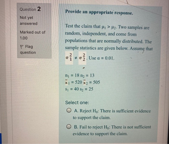 Solved Question 2 Provide an appropriate response. Not yet | Chegg.com