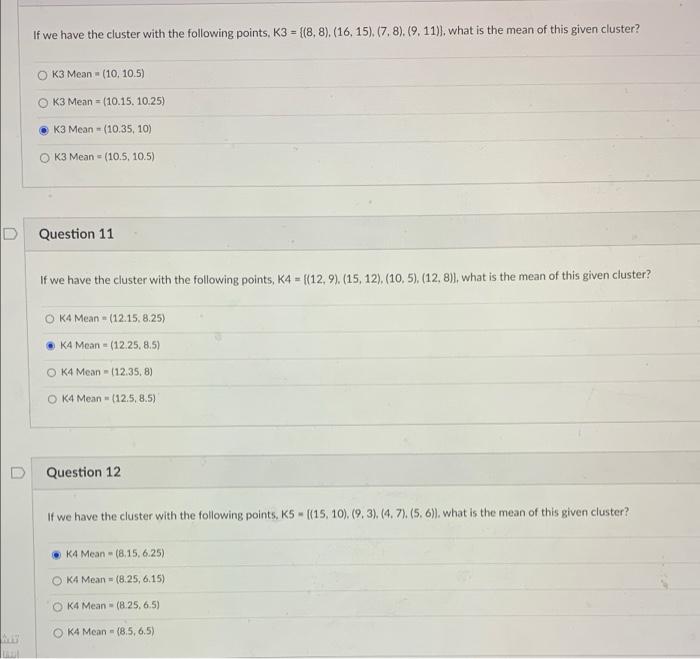 Solved If we have the cluster with the following points, | Chegg.com