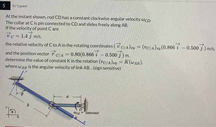 Solved At the instant shown, rod CD has a constant clockwise | Chegg.com
