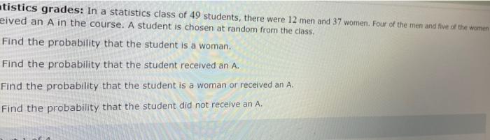 Solved atistics grades: In a statistics class of 49 | Chegg.com