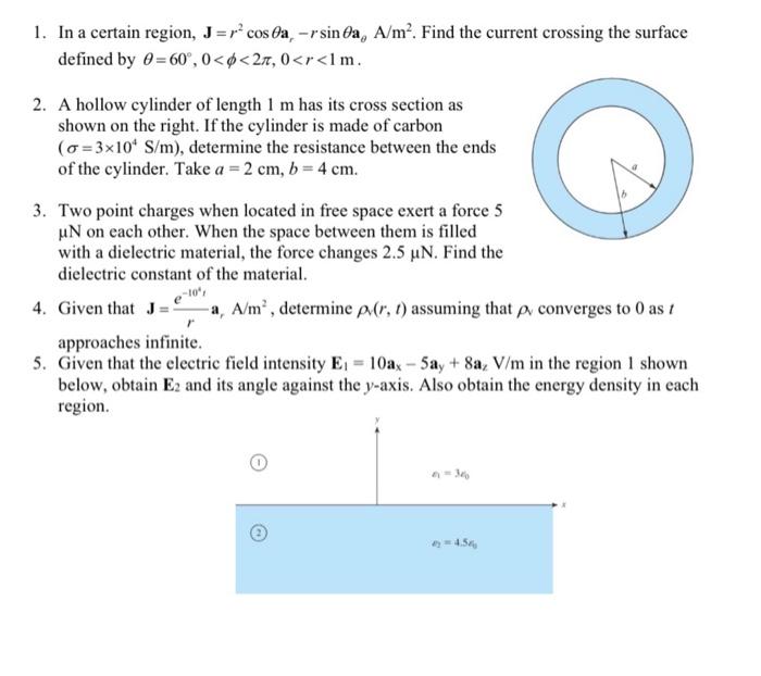 Solved 1. In A Certain Region, J=r2cosθar−rsinθaθa M2. Find 