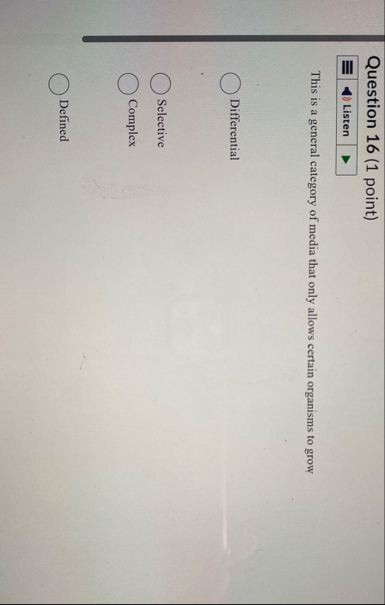 Solved Question 16 (1 ﻿point) This is a general category of | Chegg.com