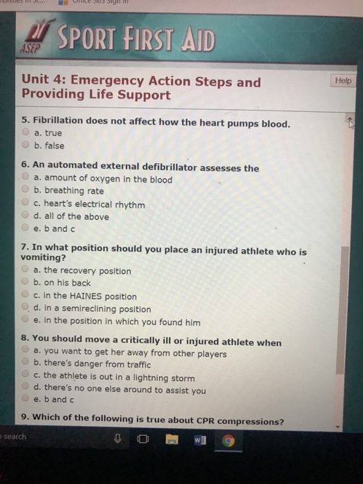 Solved: L SPORT FIRST AID ASEP Unit 4: Emergency Action St ...