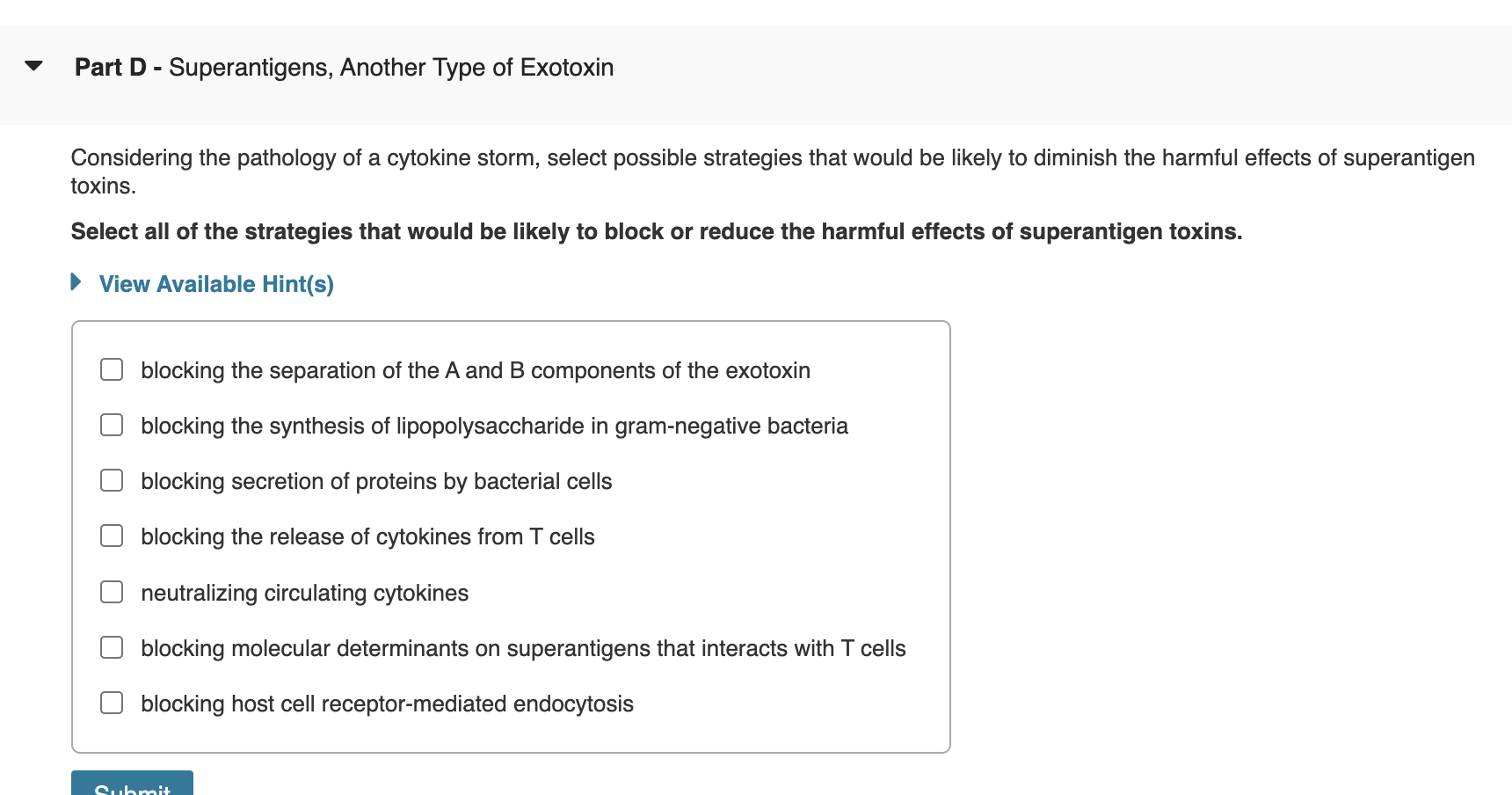 Solved Part D - ﻿Superantigens, Another Type of | Chegg.com