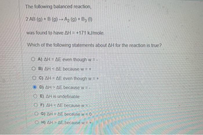 Solved The Following Balanced Reaction 2 Ab G B 9 Chegg Com