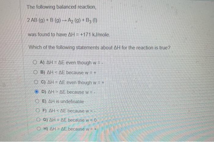 Solved The Following Balanced Reaction 2 Ab G B 9 Chegg Com