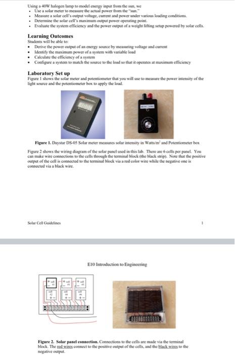 Using a 40W halogen lamp to model energy input from | Chegg.com