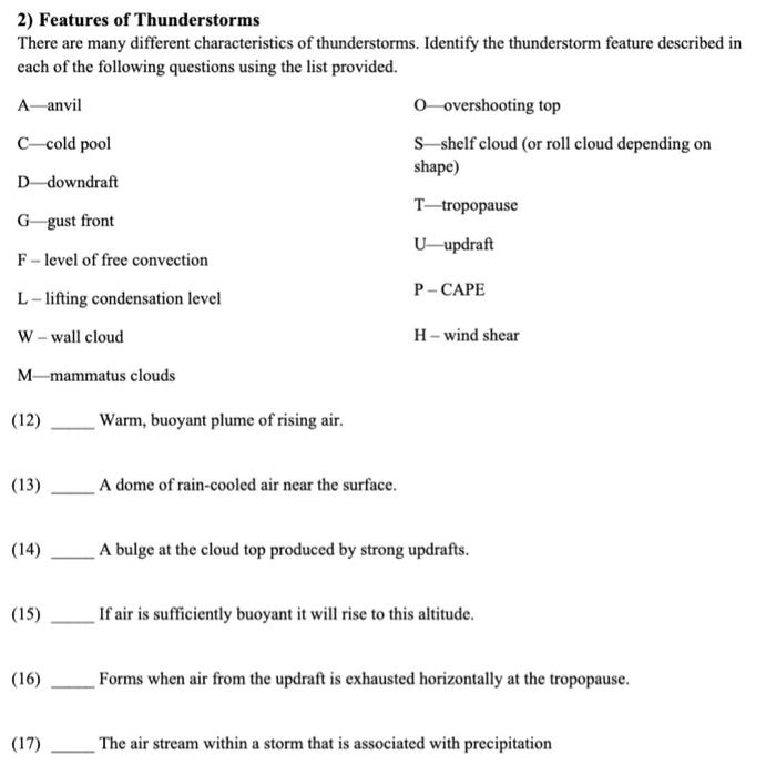 Solved 2) Features Of Thunderstorms There Are Many Different | Chegg.com