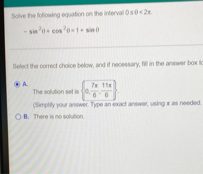 Solved Solve the following equation on the interval 0 ≤0