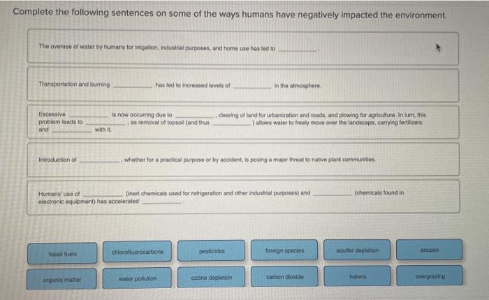 Solved Omplete The Following Sentences On Some Of The Ways | Cheggcom