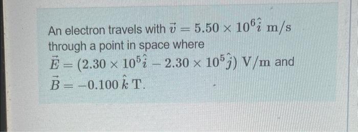 Solved An electron travels with v=5.50×106i^ m/s through a | Chegg.com