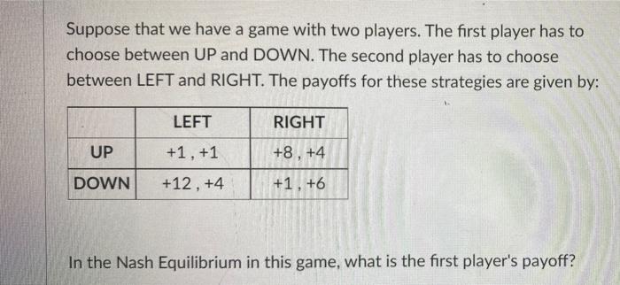 Solved Suppose That We Have A Game With Two Players. The | Chegg.com