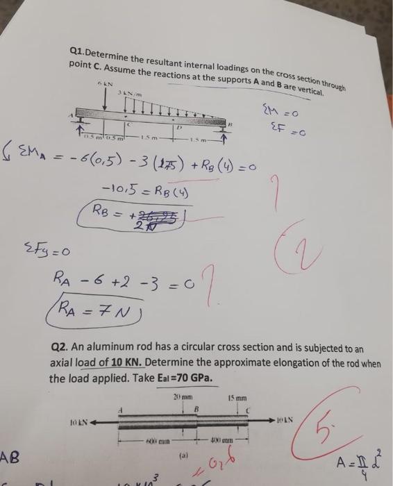 Solved Q1. Determine the resultant internal loadings on the | Chegg.com