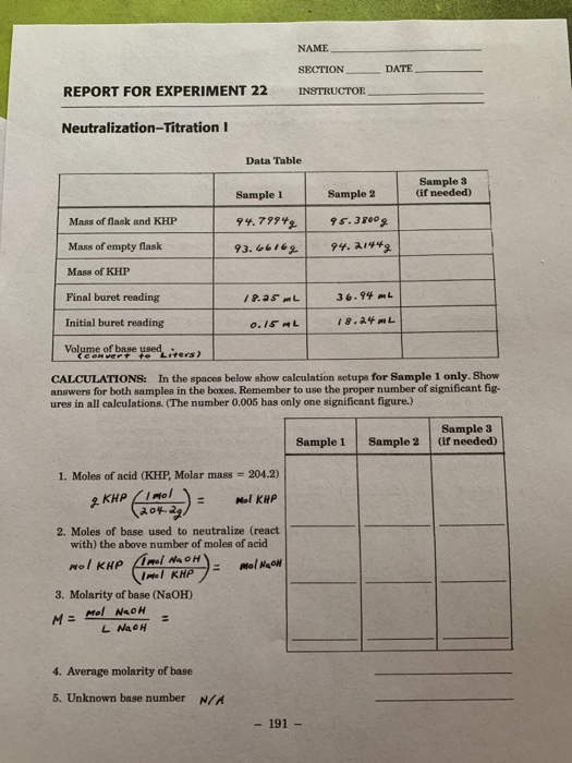 Name Section Date Report For Experiment 22 Instructor Chegg 