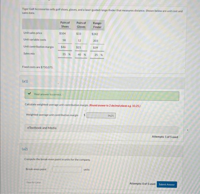 Solved Tiger Golf Accessories sells golf shoes, gloves, and