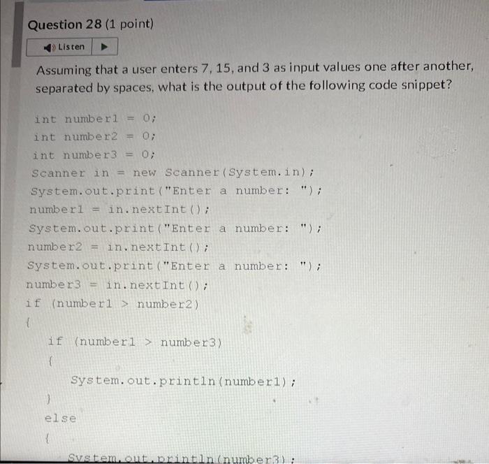 Solved Question 28 (1 point) Assuming that a user enters | Chegg.com