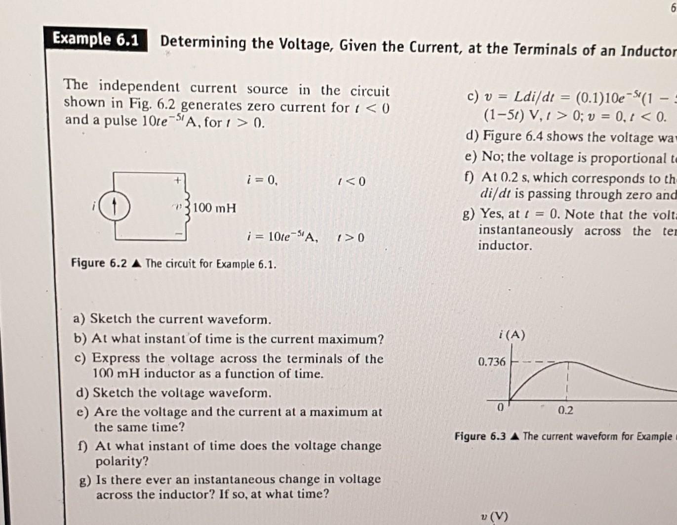 Example 6.3 Determining the Current, Voltage, Power, | Chegg.com