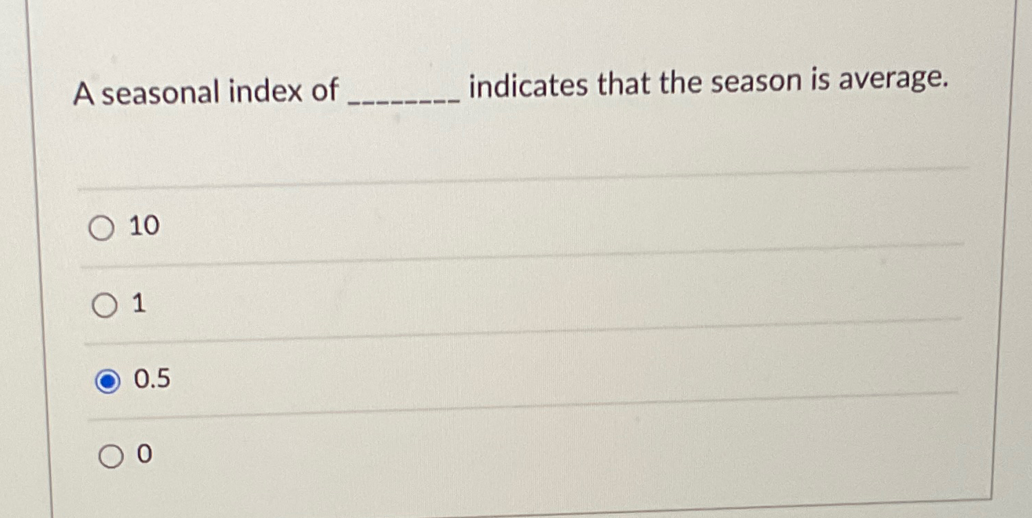 Solved A seasonal index of indicates that the season is | Chegg.com